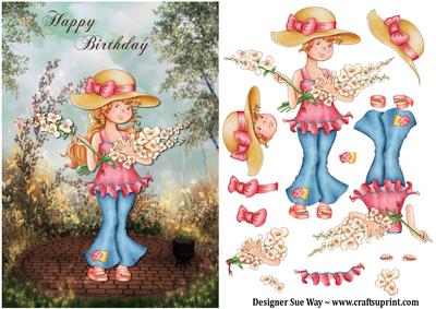 The Little Flower Girl Card Front with Decoupage
