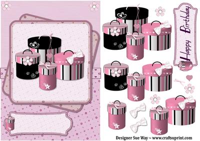 Pretty in Pink Hat Boxes Card Front and Decoupage