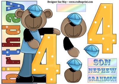 Birthday Boy Bear Age Four Over the Side Decoupage