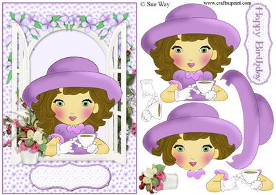 Time for Tea Lady in Lilac Card Front & Decoupage