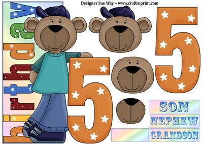 Birthday Boy Bear Age Five Over the Side Decoupage