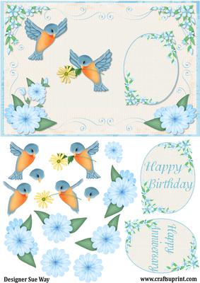 Bluebirds and Pretty Flowers Decoupage