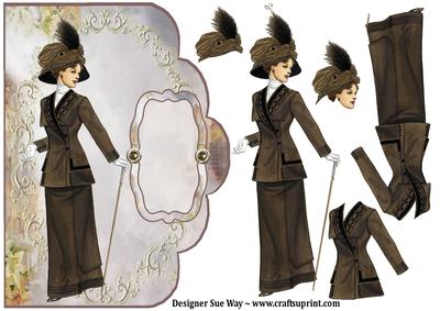 Vintage Lady Out for a Stroll Scalloped Edge Card Front
