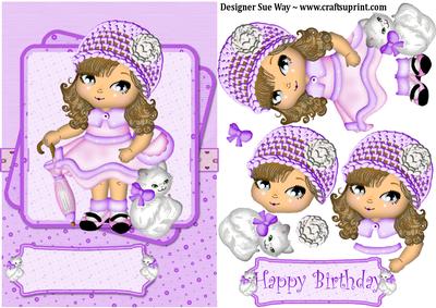 Dolly in a Lilac Hat with Her Cat Card Front