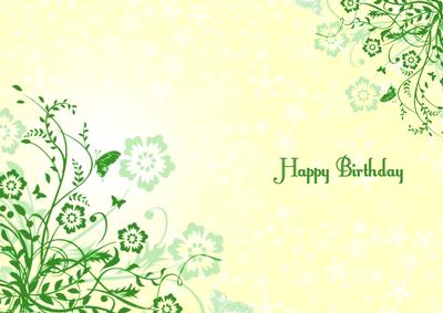 Green Butterflies and Swirls Happy Birthday Insert