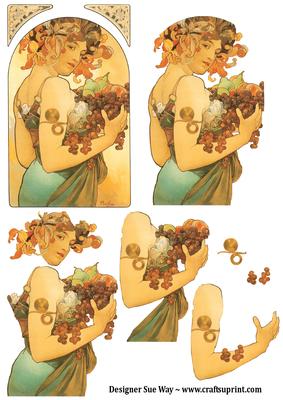 Lady with Fruit Art Nouveau Topper Decoupage