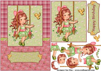 Girl on a Swing Card Front and Decoupage