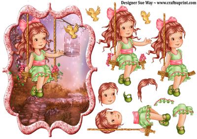 Girl Swings in the Garden~bracket Shape Topper