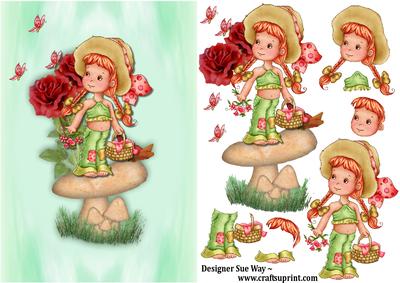 Picnic on a Toadstool Girl ~ Card Front and Decoupage