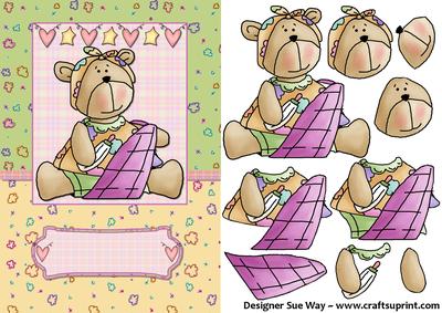 Baby Girl Bear with Bottle Card Front and Decoupage
