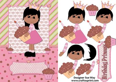 Princess Cupcake (dark Skin) Card Front and Decoupage