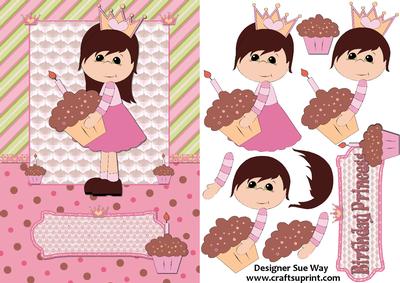 Princess Cupcake (light Skin) Card Front and Decoupage