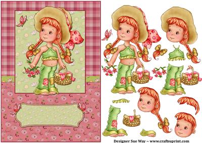 Girl Picking Flowers Card Front and Decoupage