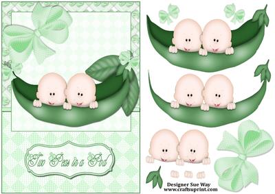 Two Peas in a Pod, New Baby Twins (light Skin) Decoupage