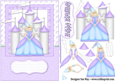 Lilac Princess and Her Castle Card Front Decoupage