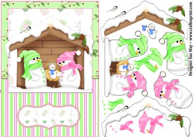 Snowman Nativity Card Front and Decoupage