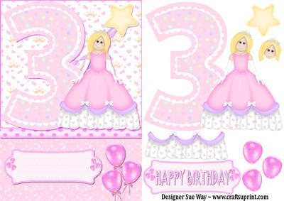 3rd Birthday Princess Card Front and Decoupage