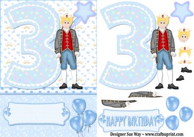 3rd Birthday Prince Card Front and Decoupage