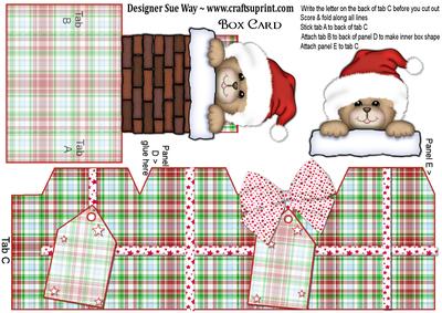 Christmas Bear in a Chimney (tartan) Box Card