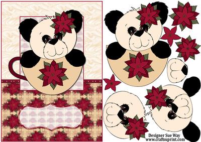 Christmas Panda in a Tea Cup Decoupage