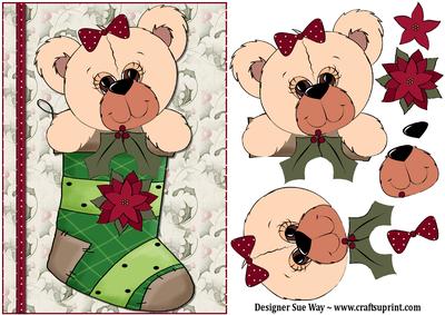 Christmas Stocking Teddy Card Front and Step by Step