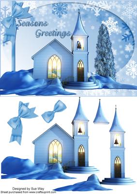 Seasons Greeting Church in Blue Card Front