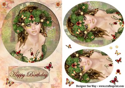Lady Spirit of the Flowers Birthday Card Front and Pyramid