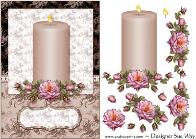 Flowers and a Flickering Candle Card Front Decoupage