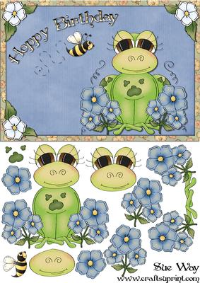 Male Hoppy Birthday Frog Card Front and Decoupage