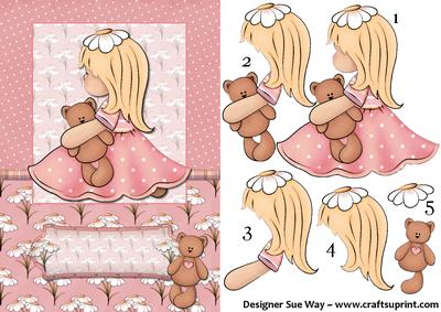 Little Girl and Her Teddy Bear Card Front and Decoupage