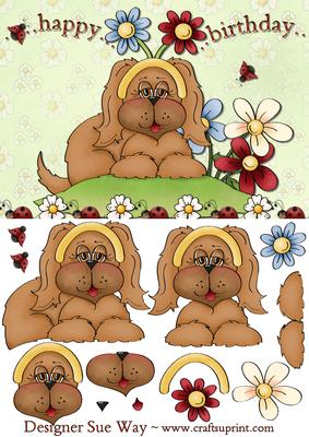 Flower Puppy Dog Card Front & Decoupage