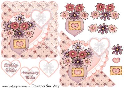 Pocket of Flowers Corner Heart Square Card or Topper
