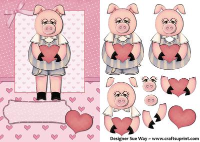 Hogs and Kisses Pink Card Front and Decoupage