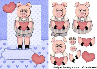 Hogs and Kisses Blue Card Front and Decoupage