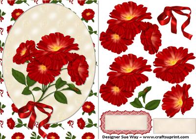 Red Wild Roses and Lace Decoupage