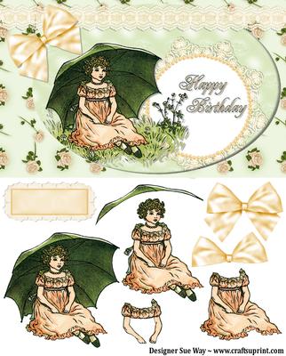 Vintage Girl in a Meadow Birthday Decoupage