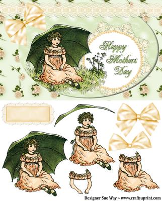 Vintage Girl in a Meadow Mothers Day Decoupage