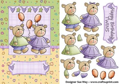 Twin Bears Birthday Decoupage