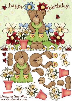 Gardening Bear Birthday Decoupage