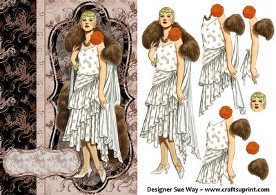 Fake Fur and Fancy Art Deco Lady Decoupage