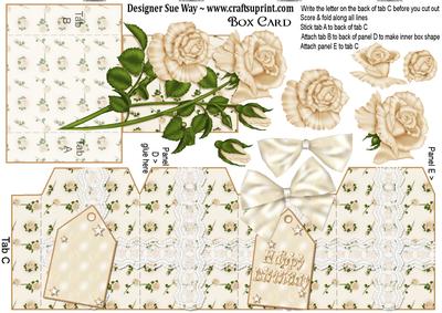 Cream Roses Birthday Box Card