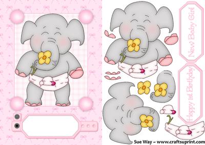 Sweet Baby Girl Elephant Decoupage