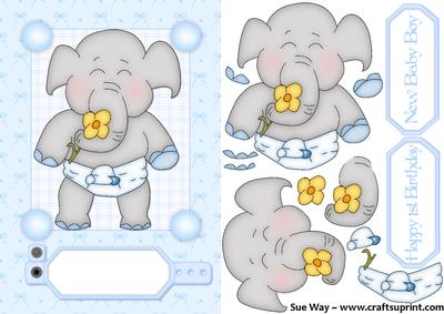 Sweet Baby Boy Elephant Decoupage