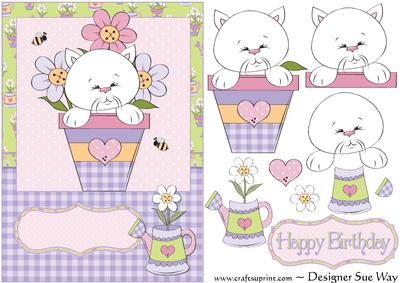 Kitten in a Flowerpot Card Front & Decoupage