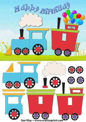 Birthday Train Card Front and Decoupage