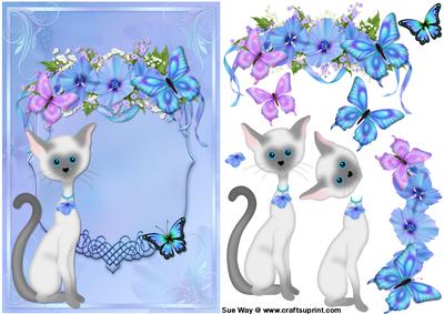 Cat, Flowers and Butterfly's Card Front and Decoupage