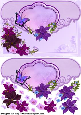 Flowers and Butterfly's Faux Envelope Card in Lilac