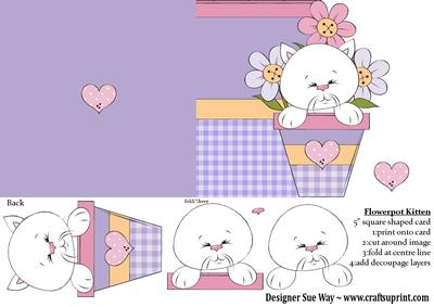 Flowerpot Kitten Shaped Square Card