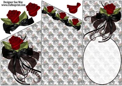 Red Rose and Black Ribbon Corsage Tri-fold Card