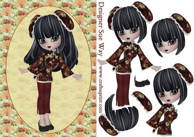 Cute Oriental Girl Card Front and Decoupage
